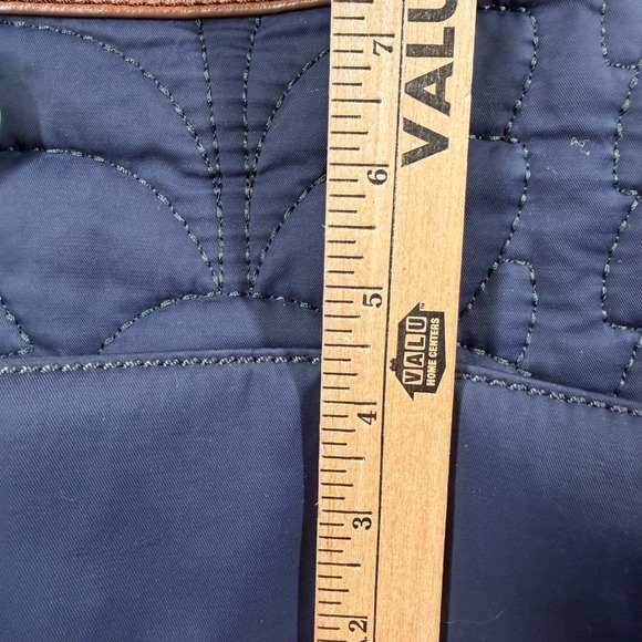 Fossil Quilted Tote Bag Navy Blue Leather Trim Floral Accent Key Charm - Picture 13 of 14